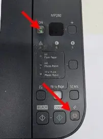 Detalle botones Power y Reset de la impresora Canon MP280
